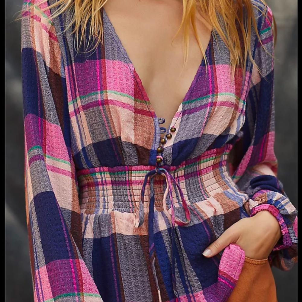 Anthro Pilcro M Plaid Deep-V Blouse - Picture 6 of 14